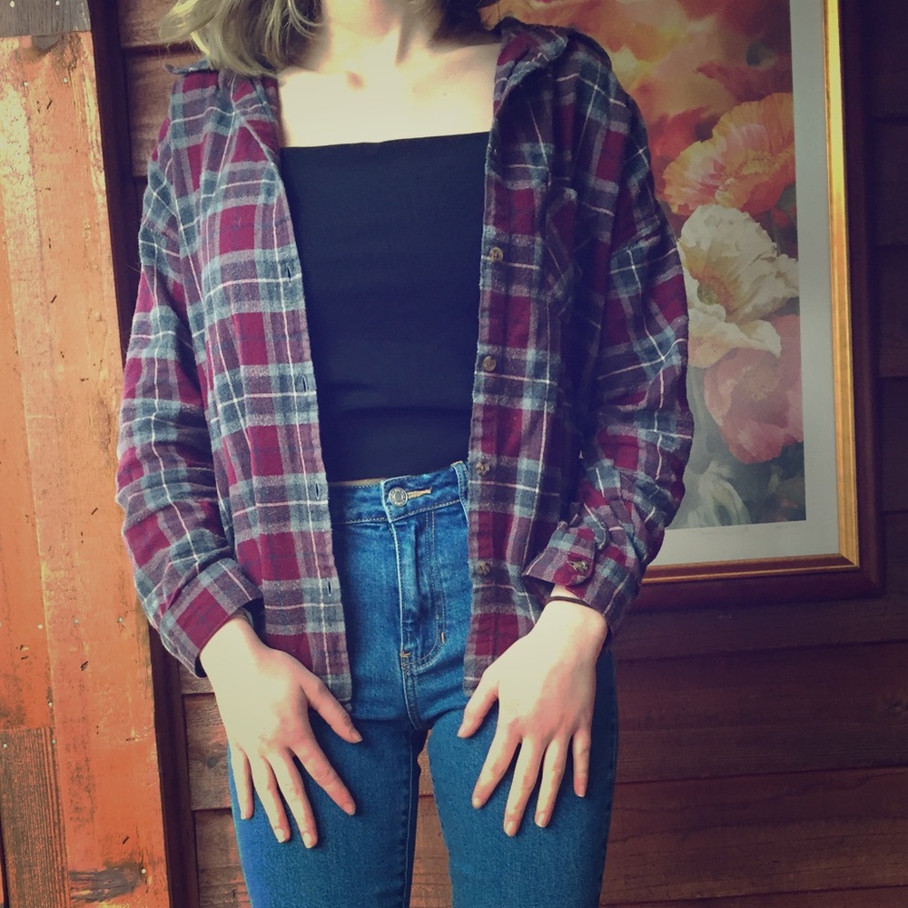 Brandy Melville one size plaid button up